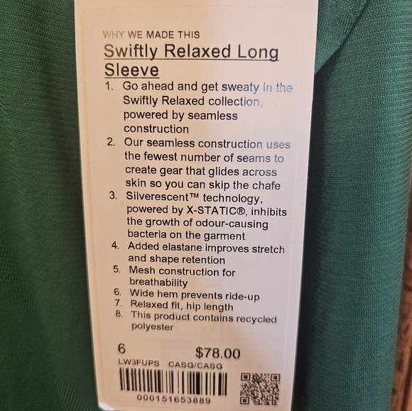 Lululemon Women’s Swiftly Relaxed Long-Sleeve Shirt Size 6 Cascadia Green CASG - Picture 2 of 4